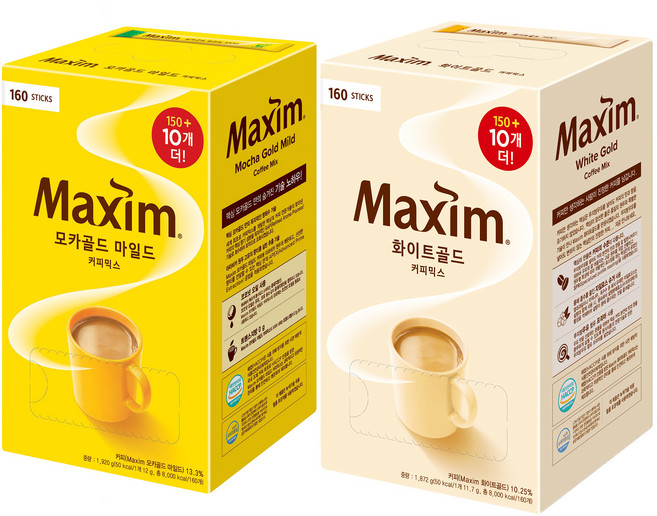 맥심 화이트골드 11.7g x 160p + 모카골드 마일드 12g x 160p 커피믹스 세트, 1세트