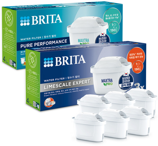 브리타 정수기 막스트라 프로 필터 콤보팩 퓨어퍼포먼스 3p + 라임스케일엑스퍼트 3p 세트, 1세트