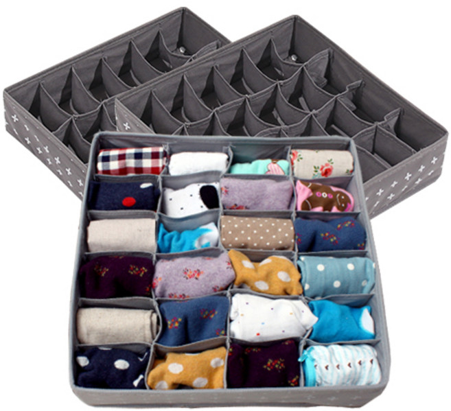 올리빙 크로스 속옷정리함 24칸, 그레이, 3개