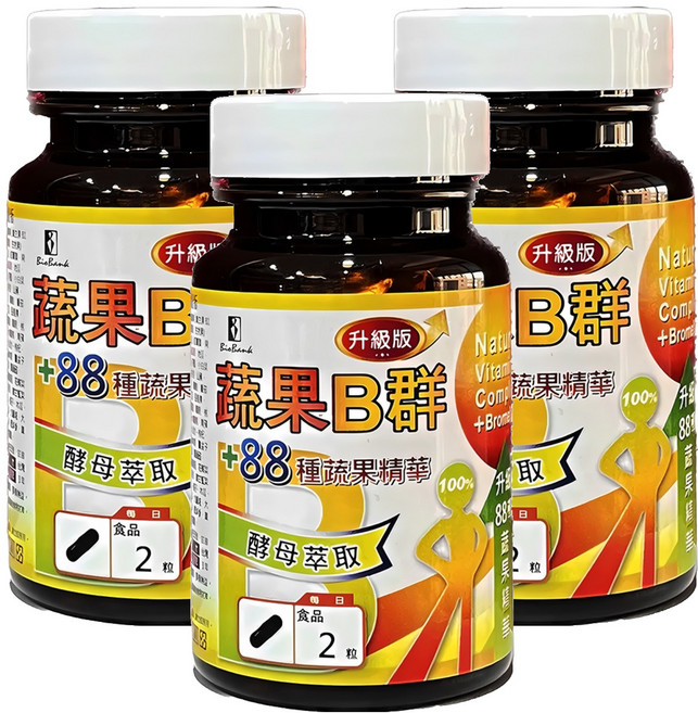 BioBank 大金宏醫 全新B群88種蔬果酵素升級版 含酵母萃取 鳳梨酵素 蔬果精華, 30顆, 15g, 3罐
