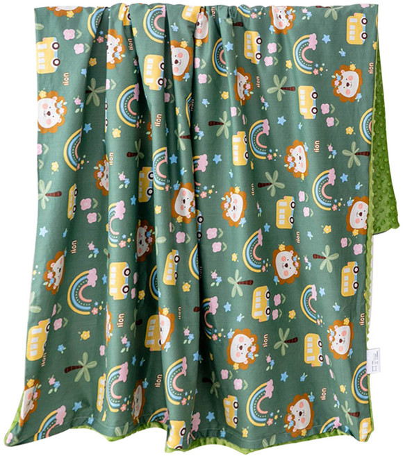 Annette 水晶絨安撫毯 嬰兒/兒童 精梳棉 法蘭絨 120 x 150cm 汽車 1kg, 獅子咘咘車 綠色