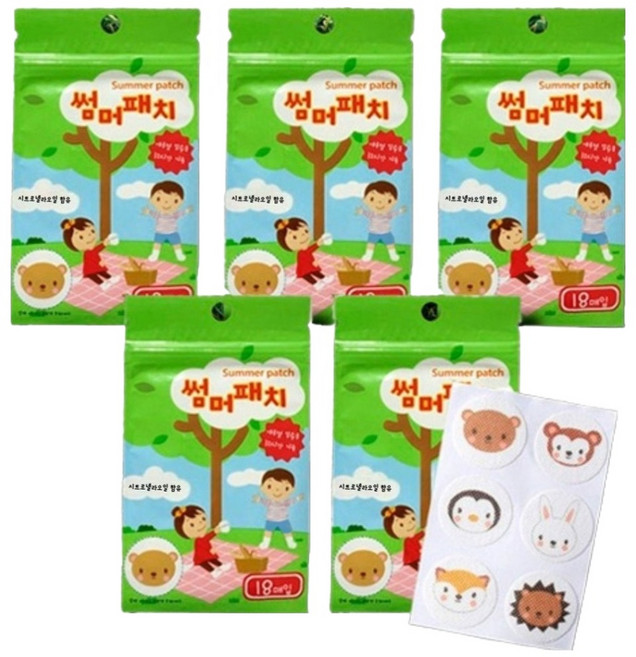 아이나라에듀 동물 썸머 패치 18p, 5개, 그린