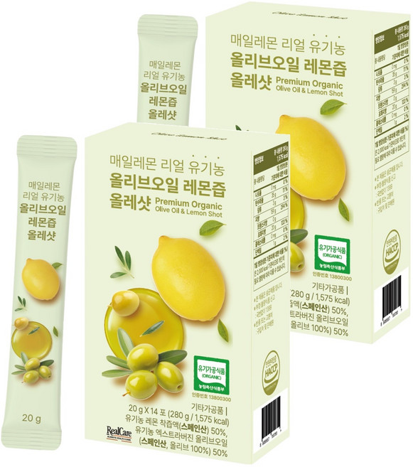 리얼케어 매일레몬 리얼 유기농 올리브오일 레몬즙 올레샷 14p, 280g, 2개