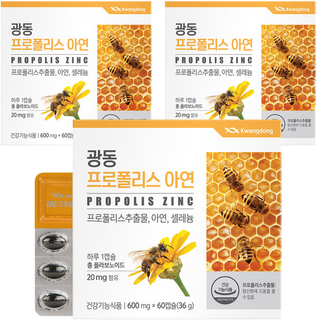 광동제약 프로폴리스 아연 36g, 60정, 3개