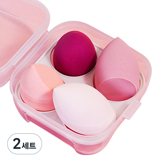 에이러블 B1754 메이크업 쿠션 퍼프 4종 + 케이스, 2세트, 핑크