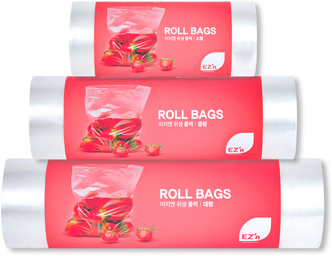 EZn이지엔 위생 롤백 소형 17cm x 25cm 200매 + 중형 25cm x 35cm 200매 + 대형 30cm x 40cm 200매, 혼합, 600개입, 1세트