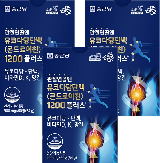 종근당 정품 관절연골엔 뮤코다당단백 콘드로이친 1200 플러스, 60정, 3개 - 쿠팡