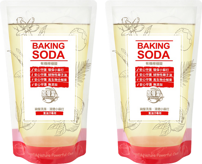 加倍潔 碗盤液體小蘇打補充包 重油汙專用 自然純淨食品級 有機檸檬酸, 800g, 2包