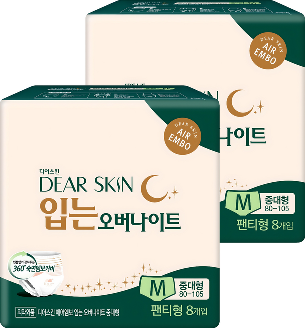 디어스킨 에어엠보 입는 오버나이트, 중대형, 8개입, 2개
