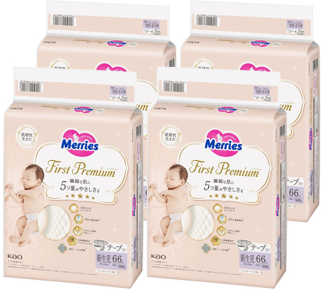 Merries 妙而舒 頂柔舒護 黏貼型 紙尿褲 台灣公司貨, NB, 264片
