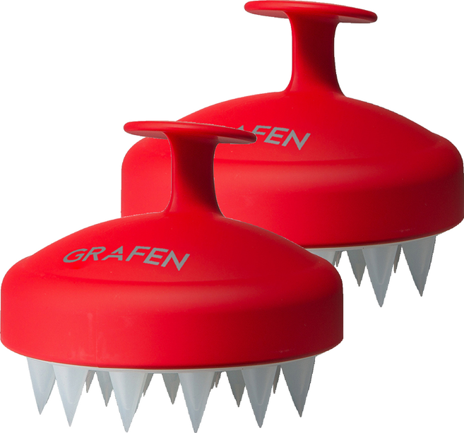 그라펜 엣지핑거 두피마사지브러쉬, 레드, 2개