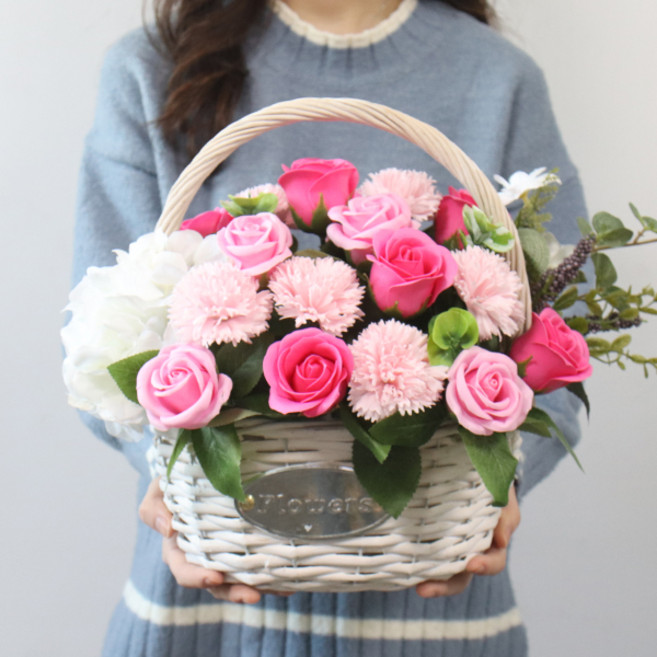 MORIANN 香皂花感恩之心花籃, 1個, 粉紅色