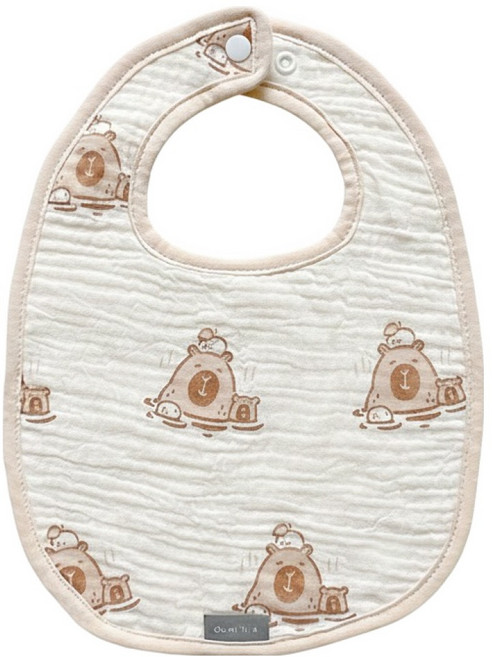 CHU-MI 啾米 六層紗手繪圍兜 柔軟親膚透氣吸水 20.5x26.5 CM, 水豚 白色, 1件, 1件