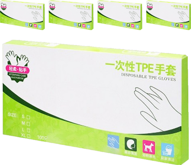 一次性手套 薄款 TPE材質 L 透明色, 100個, 5盒