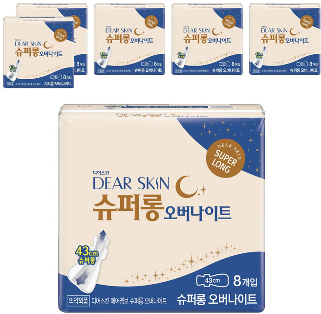 디어스킨 에어엠보 슈퍼롱 오버나이트 생리대 날개형, 오버나이트 이상, 8개입, 6개