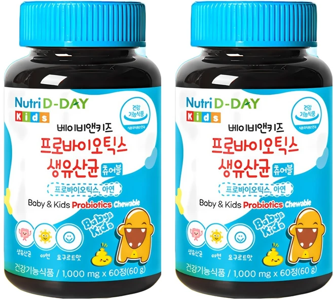 뉴트리디데이 베이비앤키즈 프로바이오틱스 생유산균 아연 60g, 60정, 2개 - 쿠팡