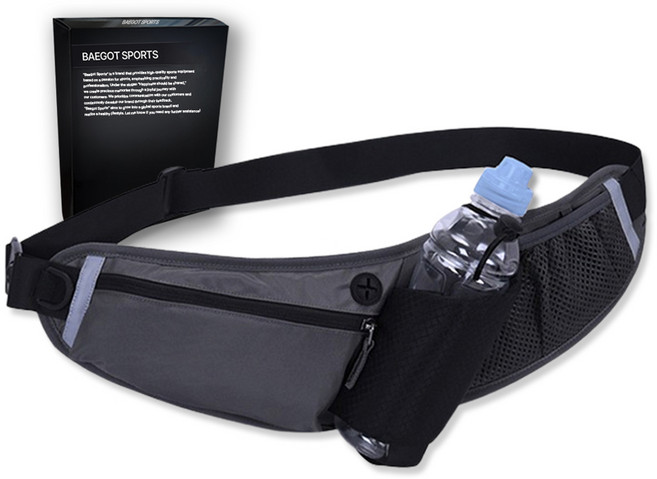 배곧스포츠 헬스 러닝 클라이밍 물통수납 힙색가방, 블랙, 1개