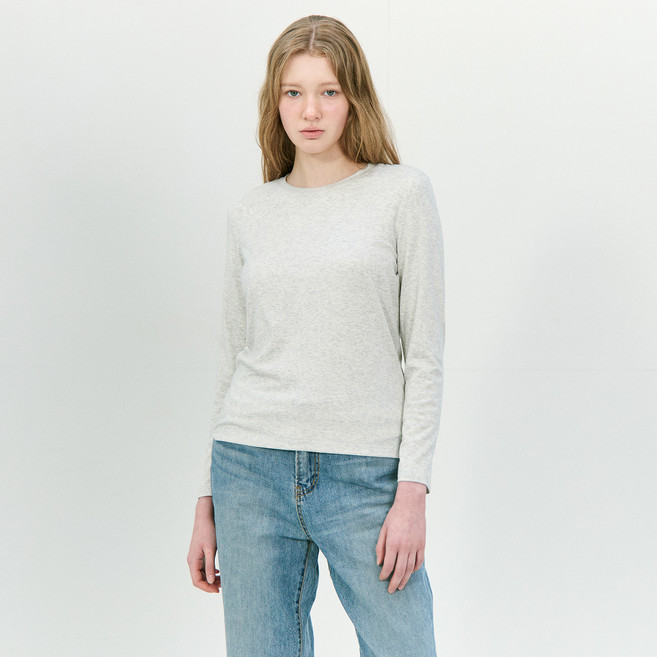 베이직하우스 여성용 레귤러핏 크루넥 긴팔 티셔츠 LZTS3215