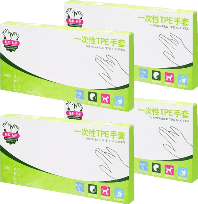 一次性手套 薄款 TPE材質 L 透明色, 100個, 4盒