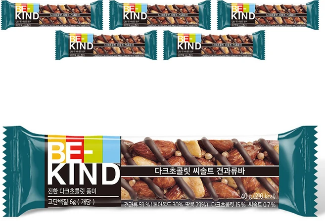 비카인드 다크초콜릿 씨솔트 견과류바, 40g, 6개 - 쿠팡