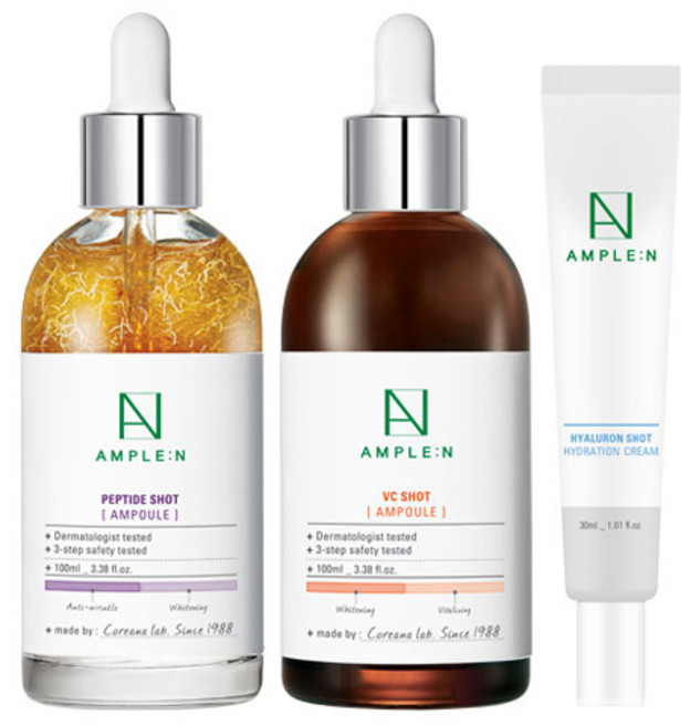 AMPLE N 胜肽精華安瓶 100ml+VC shot精華安瓶 100ml+玻尿酸面霜 30ml, 1組
