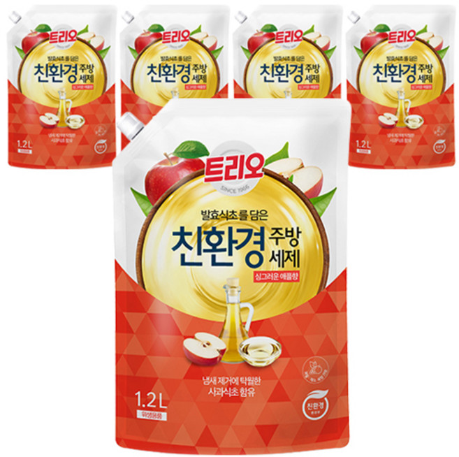 트리오 발효식초 담은 친환경 주방세제 애플향, 1.2L, 5개