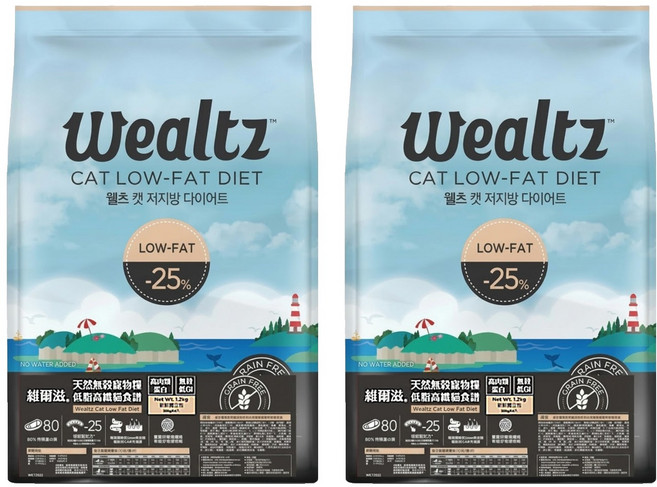 Wealtz 維爾滋 低脂高纖貓食譜 天然無穀寵物糧, 1.2kg, 2袋, 天然無穀