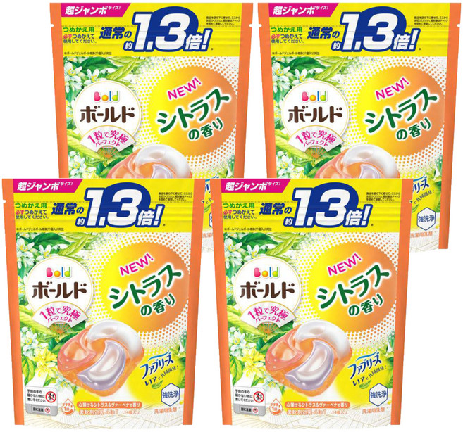 Bold 日本原裝進口 4in1 超強洗淨4D洗衣膠囊補充裝 柑橘馬鞭草, 14顆, 4袋