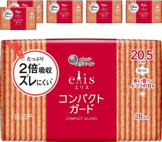 elleair 艾黎艾爾 elis 愛麗思 日本原裝進口 極致薄衛生棉 護翼型, 日用量少安心型(20.5cm), 28片, 6包