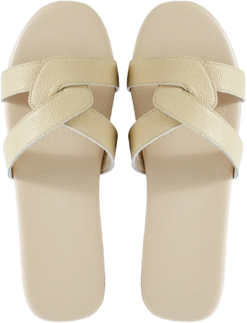 真皮頭層牛皮透氣防滑女款室外涼拖鞋 LS39, 米白色, 225mm, 1雙