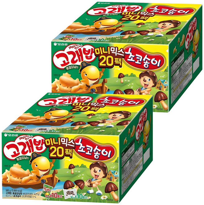 오리온 고래밥 초코송이 미니믹스 과자세트, 고래밥 볶음 양념맛 10p + 초코송이 10p, 2세트