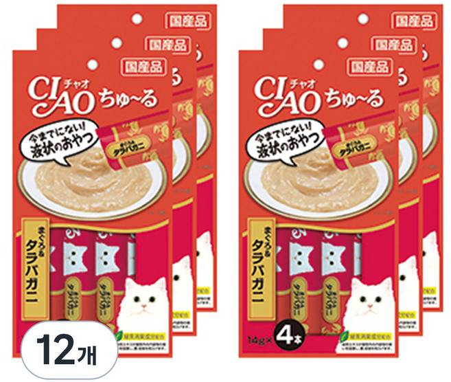 챠오츄르 고양이 짜먹는 간식, 혼합맛(참치/킹크랩), 56g, 12개