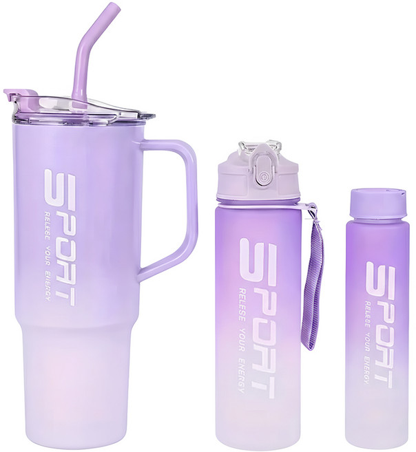 手把隨行杯3件組 2L + 800ml + 300ml, 紫色, 1組