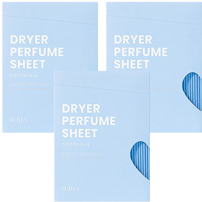 일비아 일반용 건조기 퍼퓸 시트 섬유유연제 코튼 블루 본품, 40개입, 3개