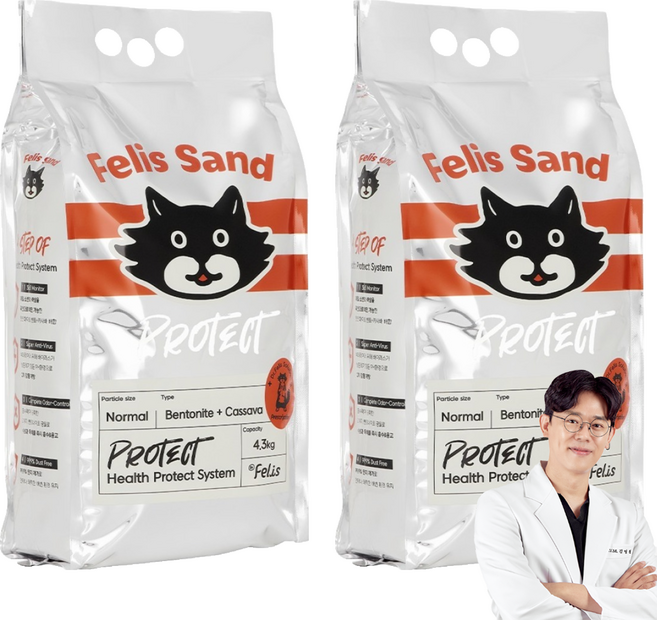 닥터펠리스 펠리스샌드 프로텍트 고양이 모래, 4.3kg, 2개, 무향