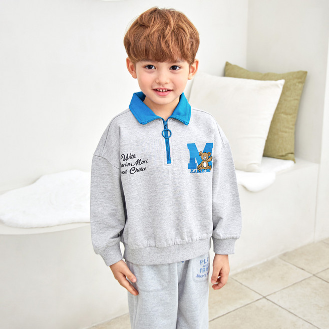 월튼키즈 남아용 레터링 베어 카라 집업티셔츠