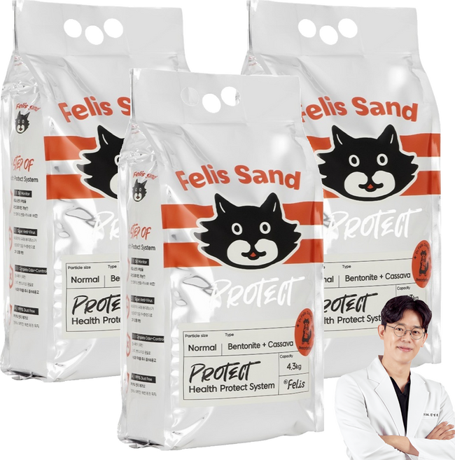 닥터펠리스 펠리스샌드 프로텍트 고양이 모래, 4.3kg, 3개, 무향