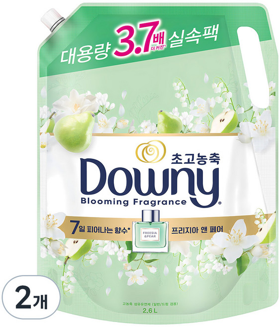 다우니 향수 컬렉션 프리지아 앤 페어 초고농축 섬유유연제 리필, 2.6L, 2개