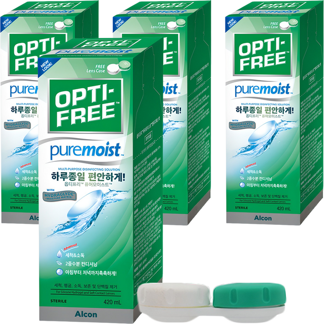 옵티프리 퓨어모이스트 렌즈세정액 + 렌즈케이스, 420ml, 4개