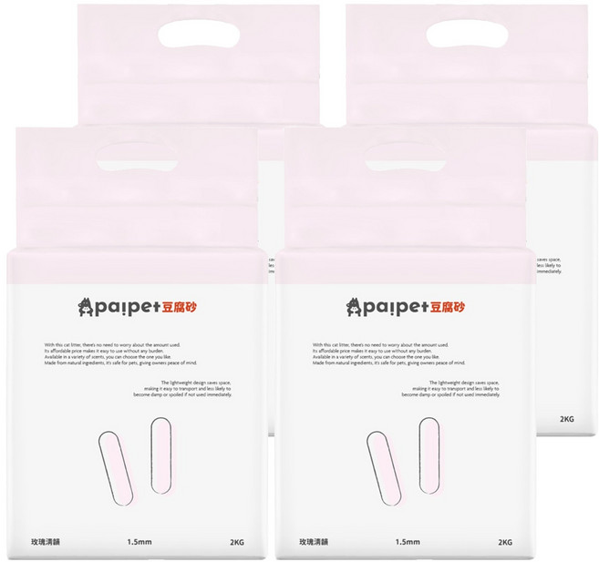 paipet 豆腐砂 1.5mm, 2kg, 4包, 玫瑰輕韻