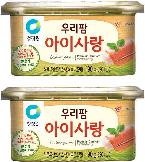 청정원 우리팜 아이사랑 프레스햄, 190g, 2개