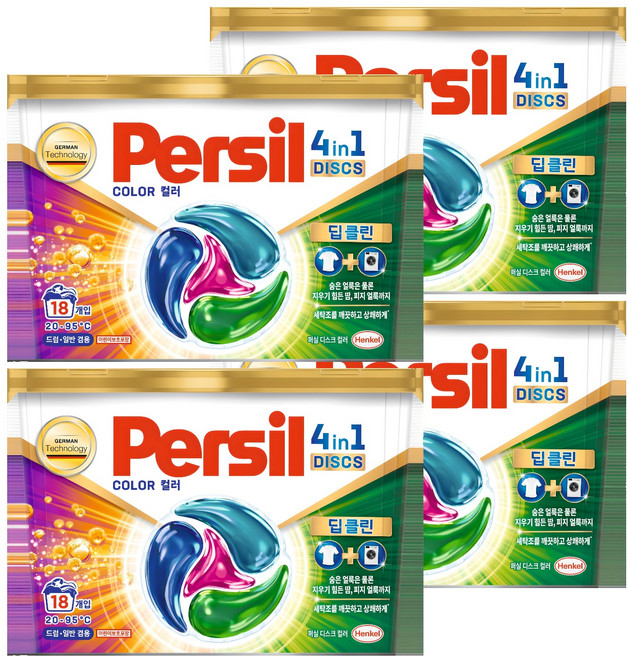 퍼실 디스크 컬러 세탁세제, 18개입, 4개