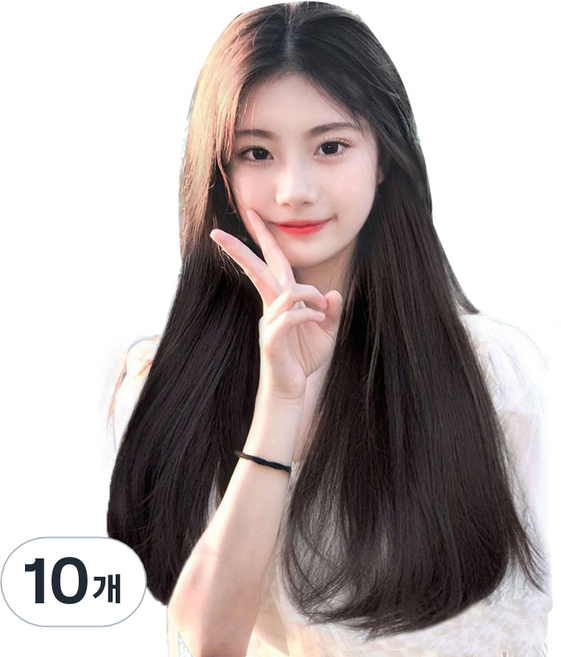 C컬 붙임머리 헤어피스 10 x 50 cm, 네추럴블랙, 10개