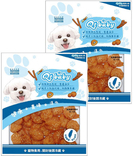Qt baby 寵物零食, 芝麻雞肉圓片, 140g, 2包