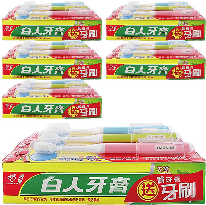 T.KI 白人 台灣公司貨 雙氟鈣牙膏牙刷組 牙刷款式隨機, 6組, 660g