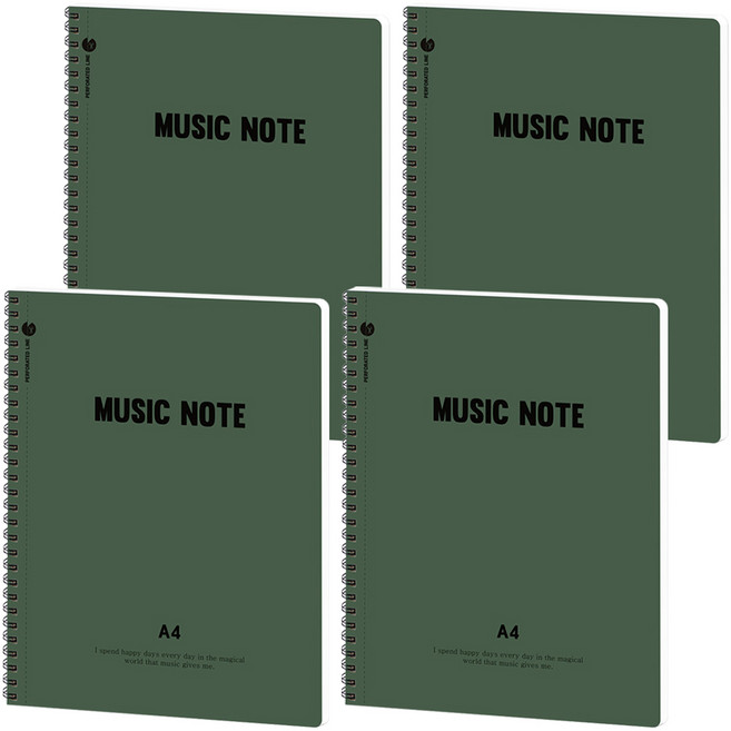 뭉구 A4 절취 음악 노트, 그린, 4개