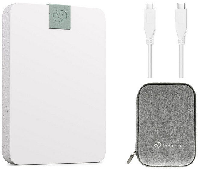 씨게이트 Ultra Touch USB-C 데이터복구 외장하드 STMA2000400, 2TB, 클라우드화이트(외장하드), 그레이(파우치)