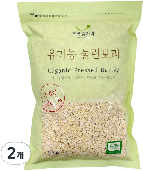 초록숟가락 유기농 눌린보리쌀, 2개, 1kg