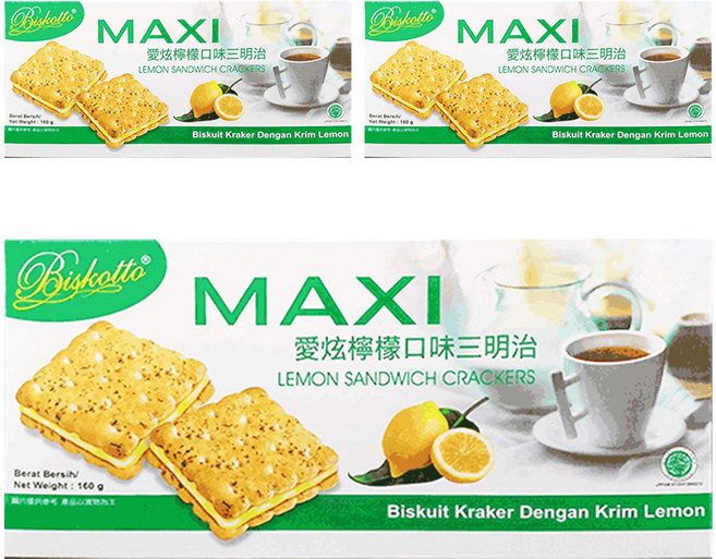 Biskotto MAXI 愛炫三明治餅乾 檸檬口味, 160g, 3盒