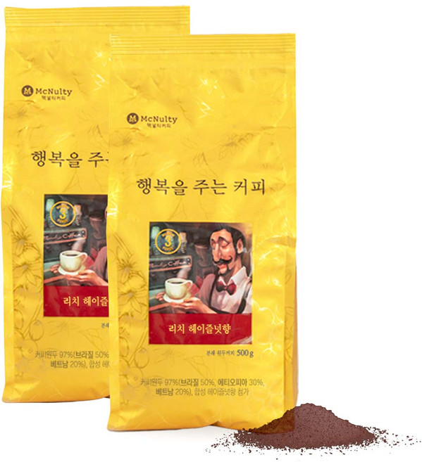 맥널티커피 리치 헤이즐넛향 분쇄 원두커피, 핸드드립/커피메이커, 500g, 2개